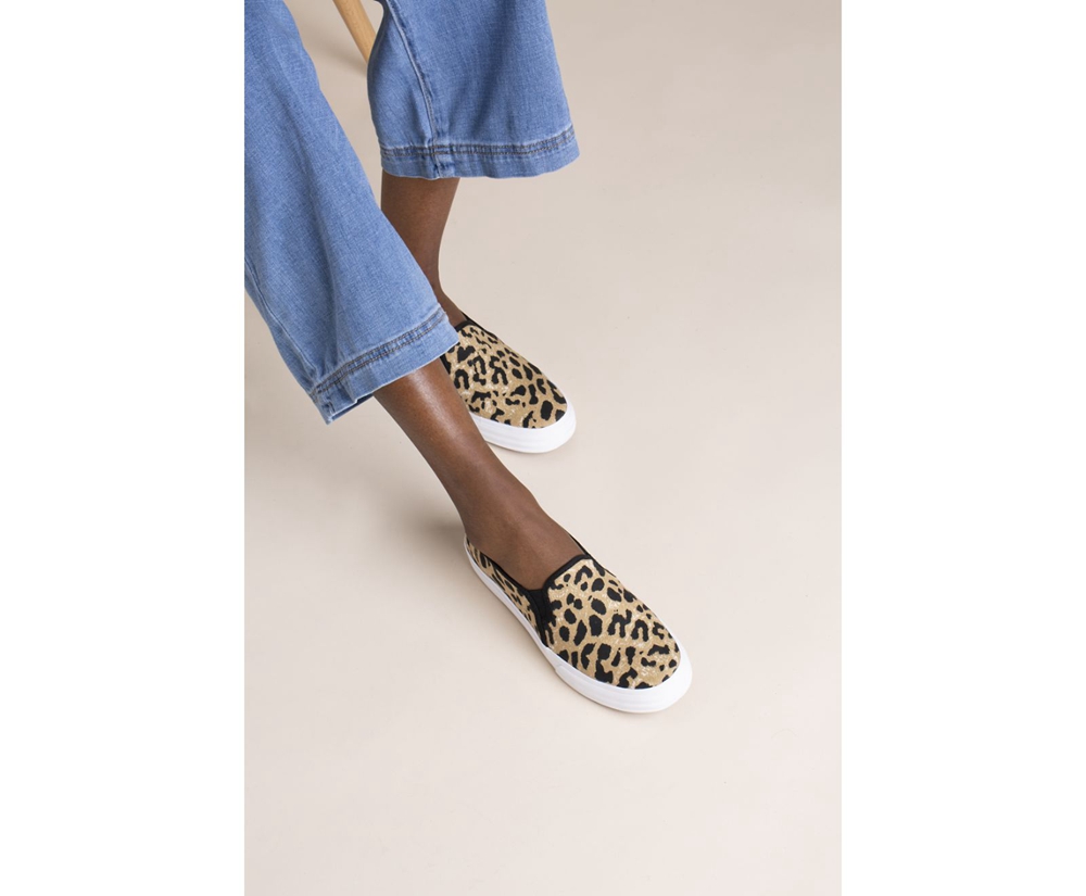 Slip On Γυναικεια - Keds Double Decker Leopard - Καφε - KBRXA1736